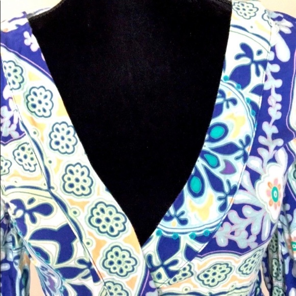 ANTHRO LILKA ANTHROPOLOGIE BOHO LONG SLEEVE DRESS BLUE GREEN RUFFLE COVERUP ROBE - Picture 3 of 9